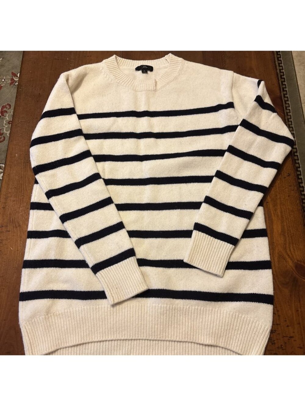 Jcrew White & Black Striped 100% Merino Wool Sweater Size Small